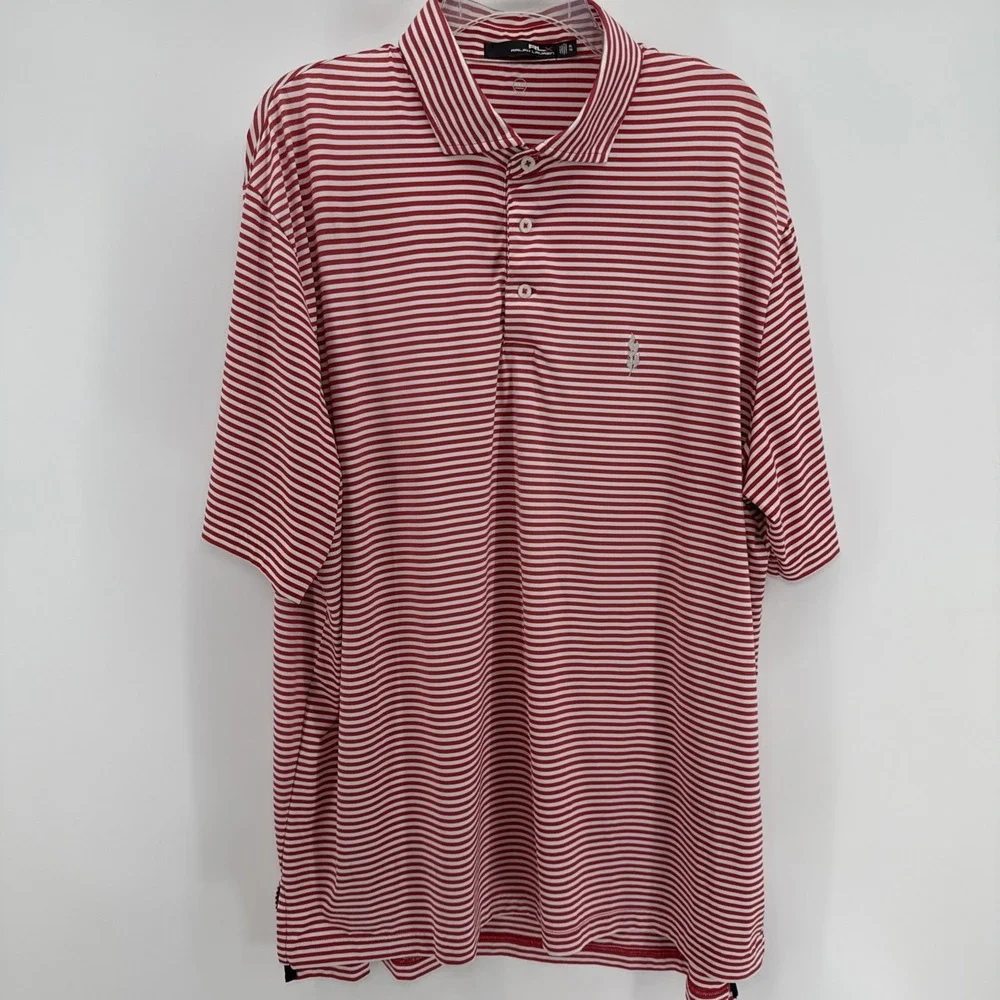RLX RALPH LAUREN Red Striped Stretchy Performance Golf Club Logo Polo Shirt XL
